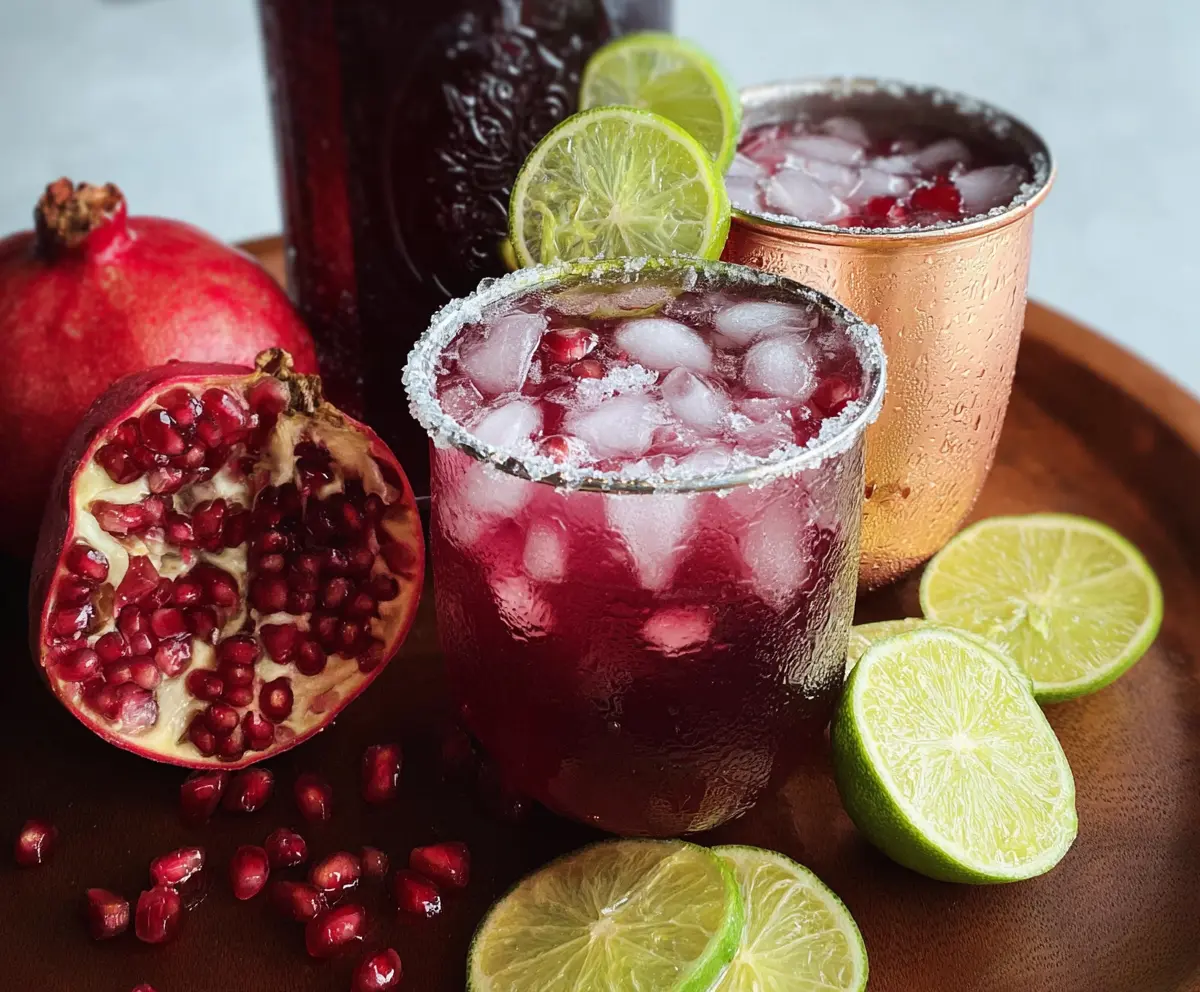 Refreshing Pomegranate Mule cocktail in a glass garnished with pomegranate seeds and fresh mint.