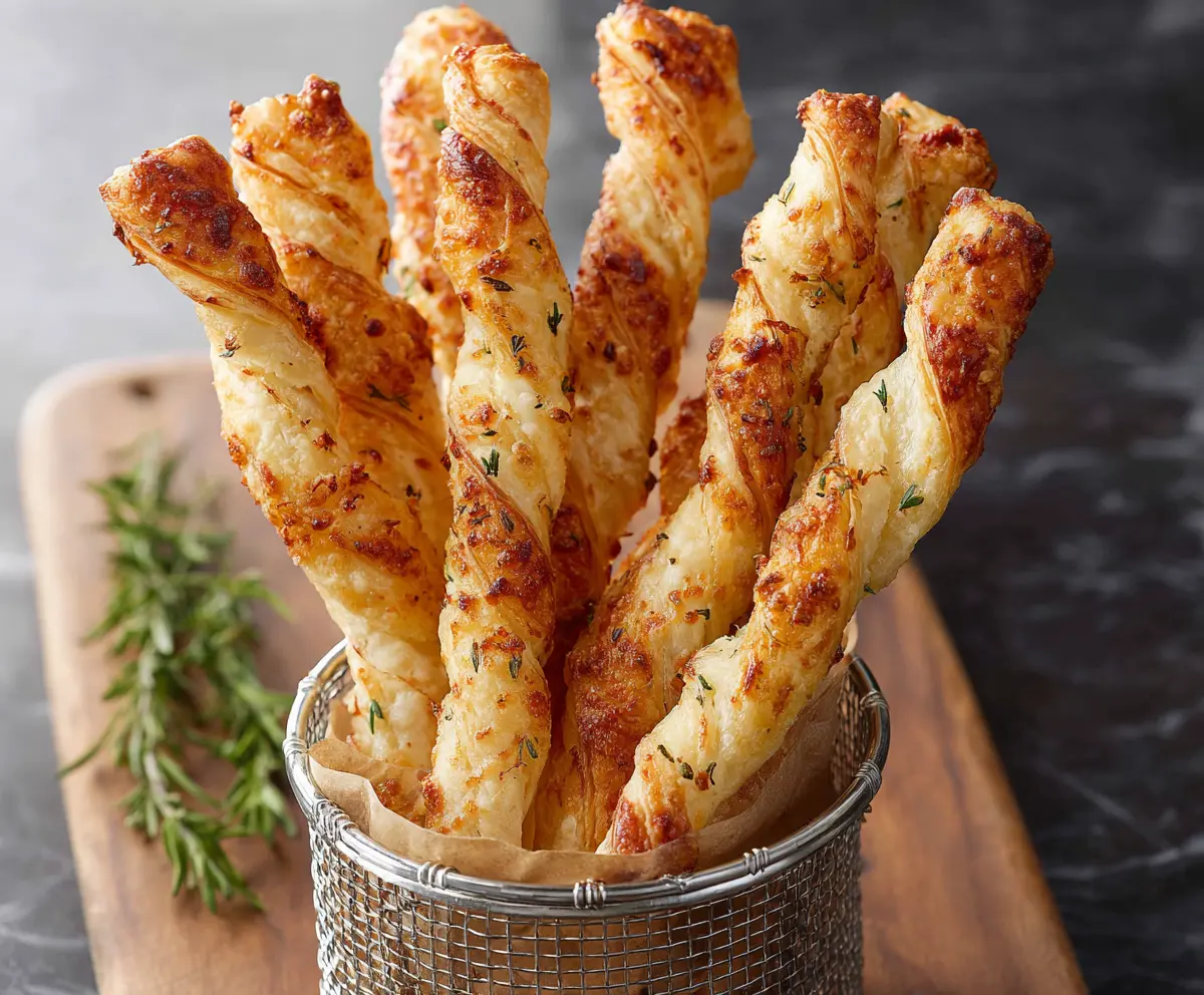 Golden Puff Pastry Parmesan Twists with crispy edges and cheesy centers, perfect as a savory snack.