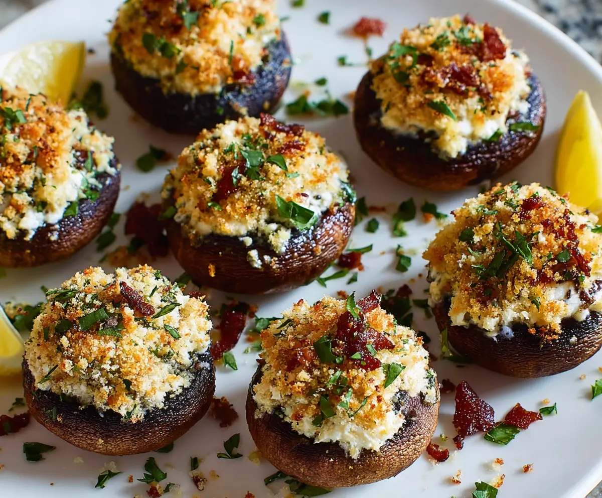 Delicious stuffed mushrooms filled with cheese and herbs, perfect for appetizer platters.