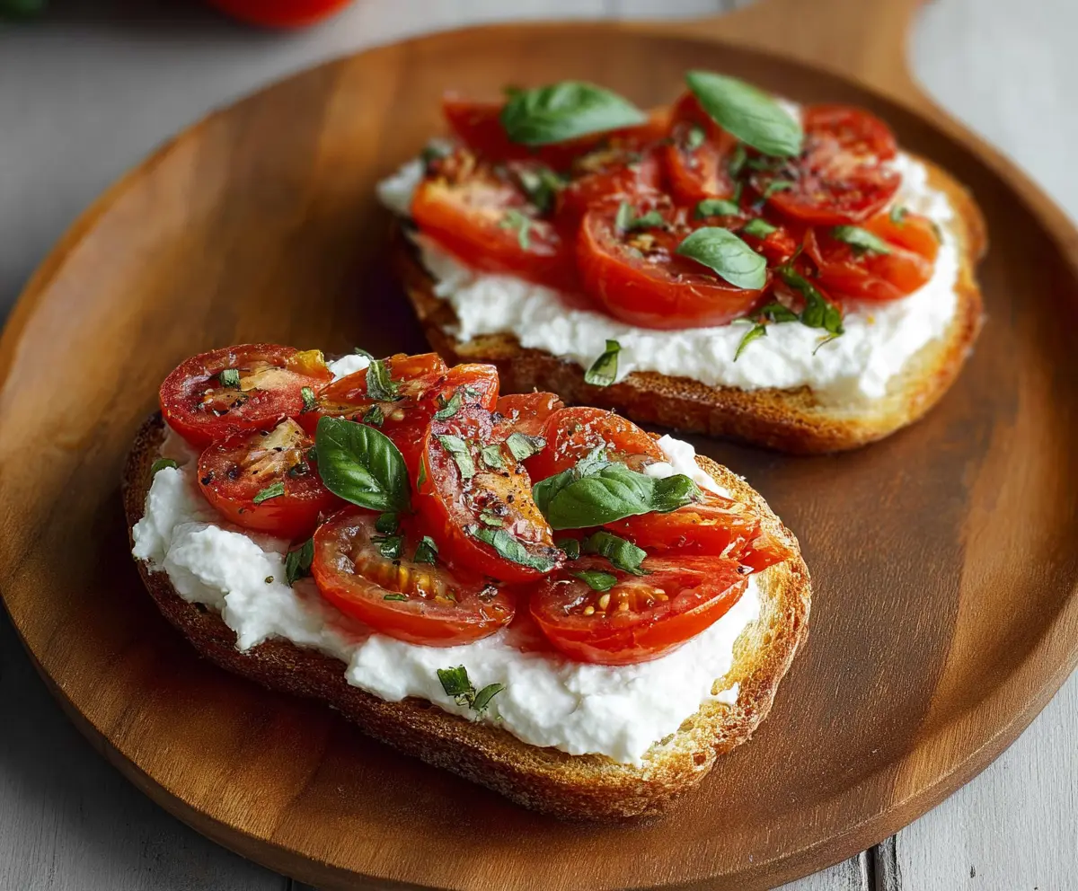 Delicious Tomato and Cottage Cheese Toast on whole grain bread, perfect for a healthy snack or breakfast.