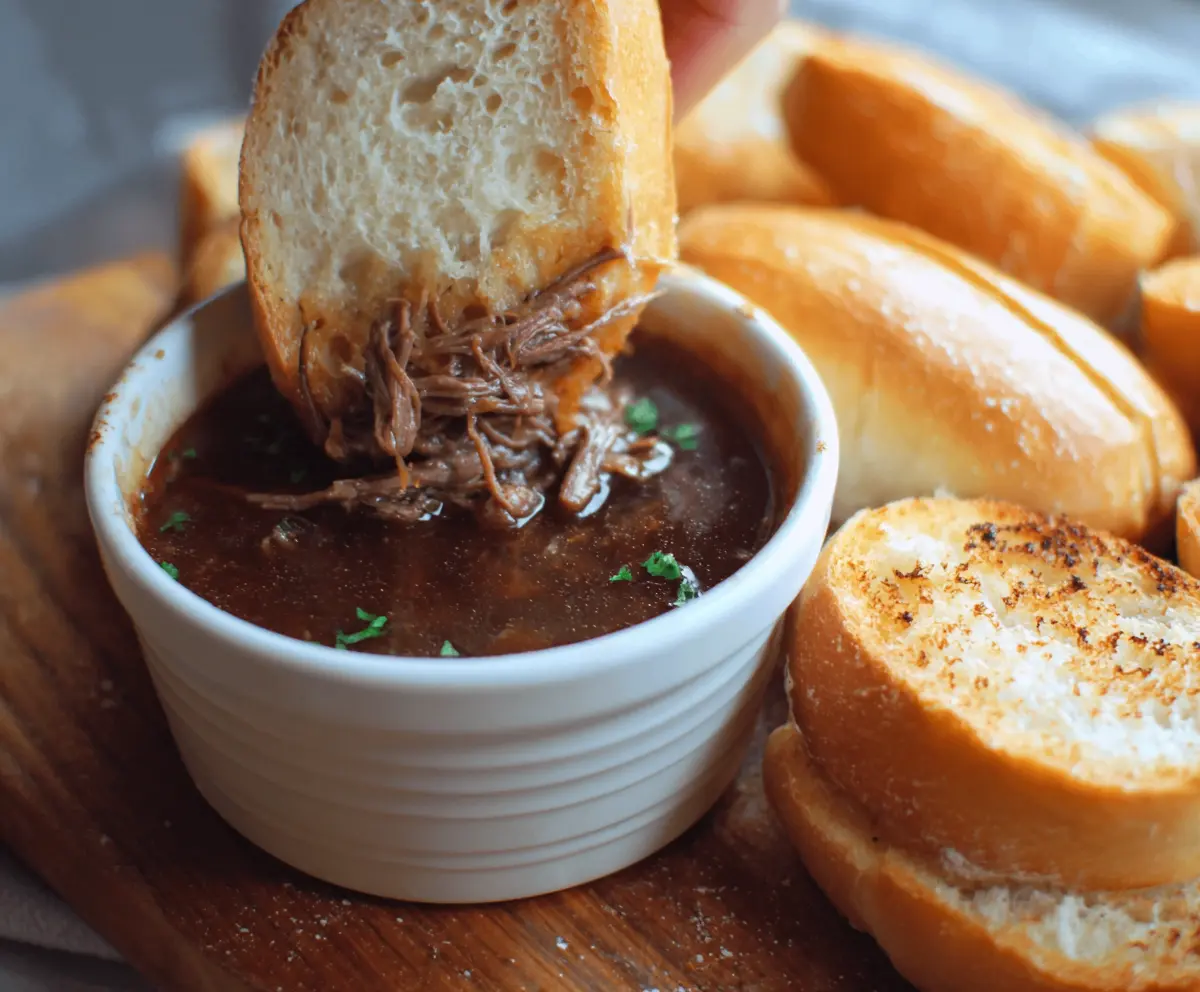 Delicious 5 Ingredient Beef Dip served with fresh vegetables and crispy chips.