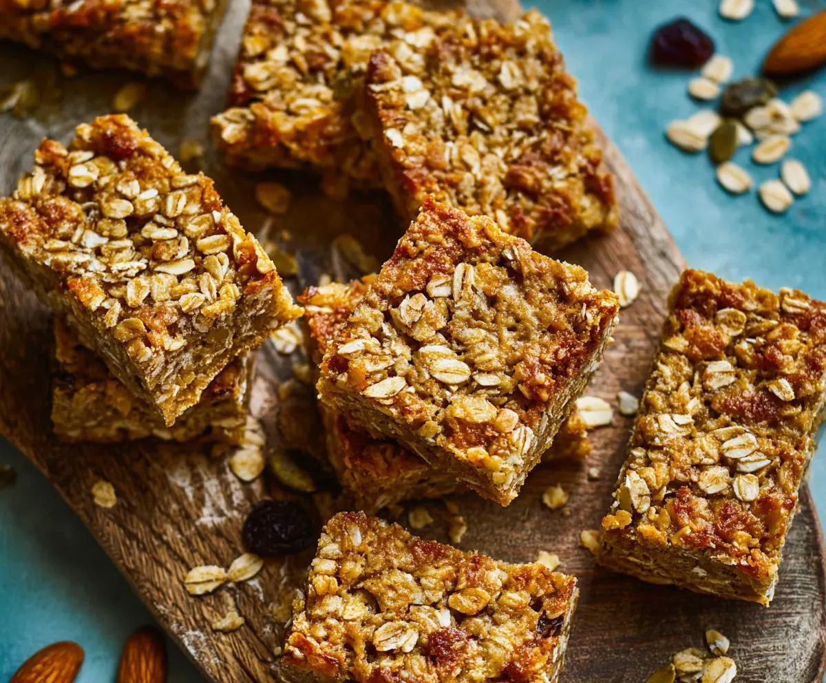 Delicious homemade baked oatmeal bars with fresh berries and nuts, perfect for breakfast or snack.