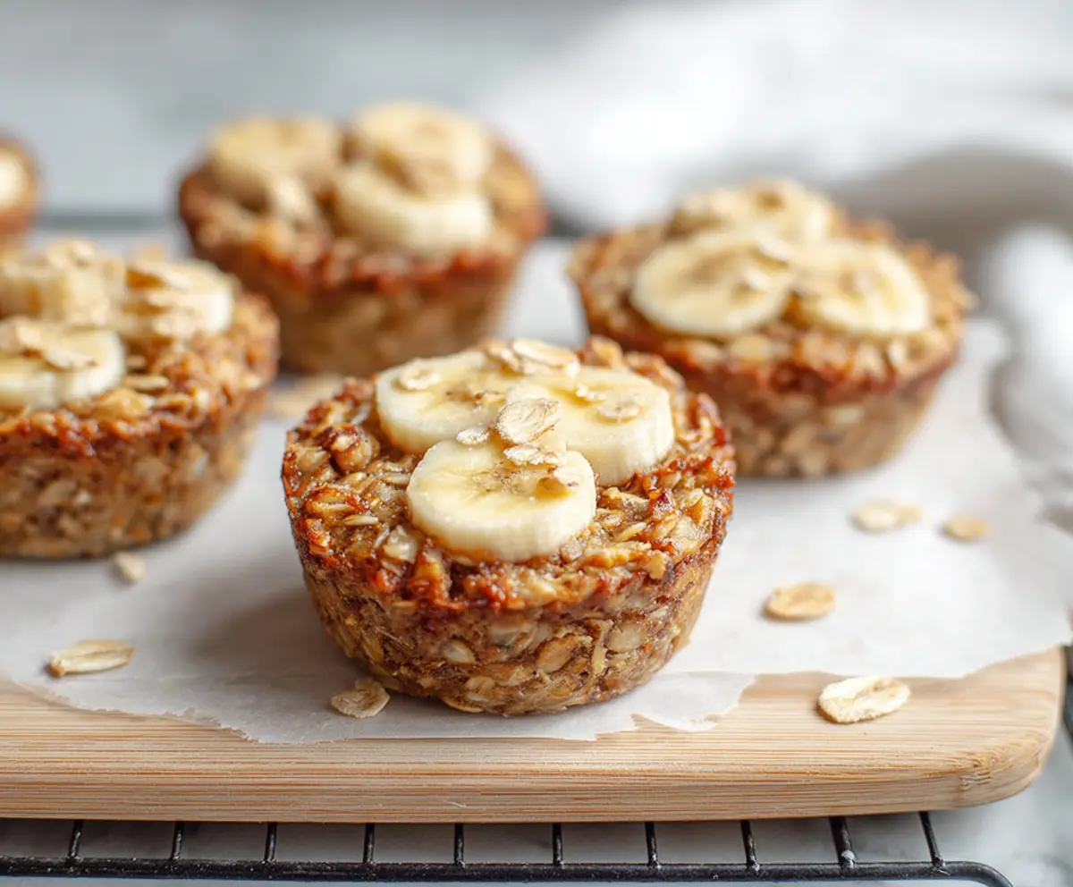 Delicious homemade banana oatmeal cups served in a glass bowl, perfect for a healthy breakfast or snack.