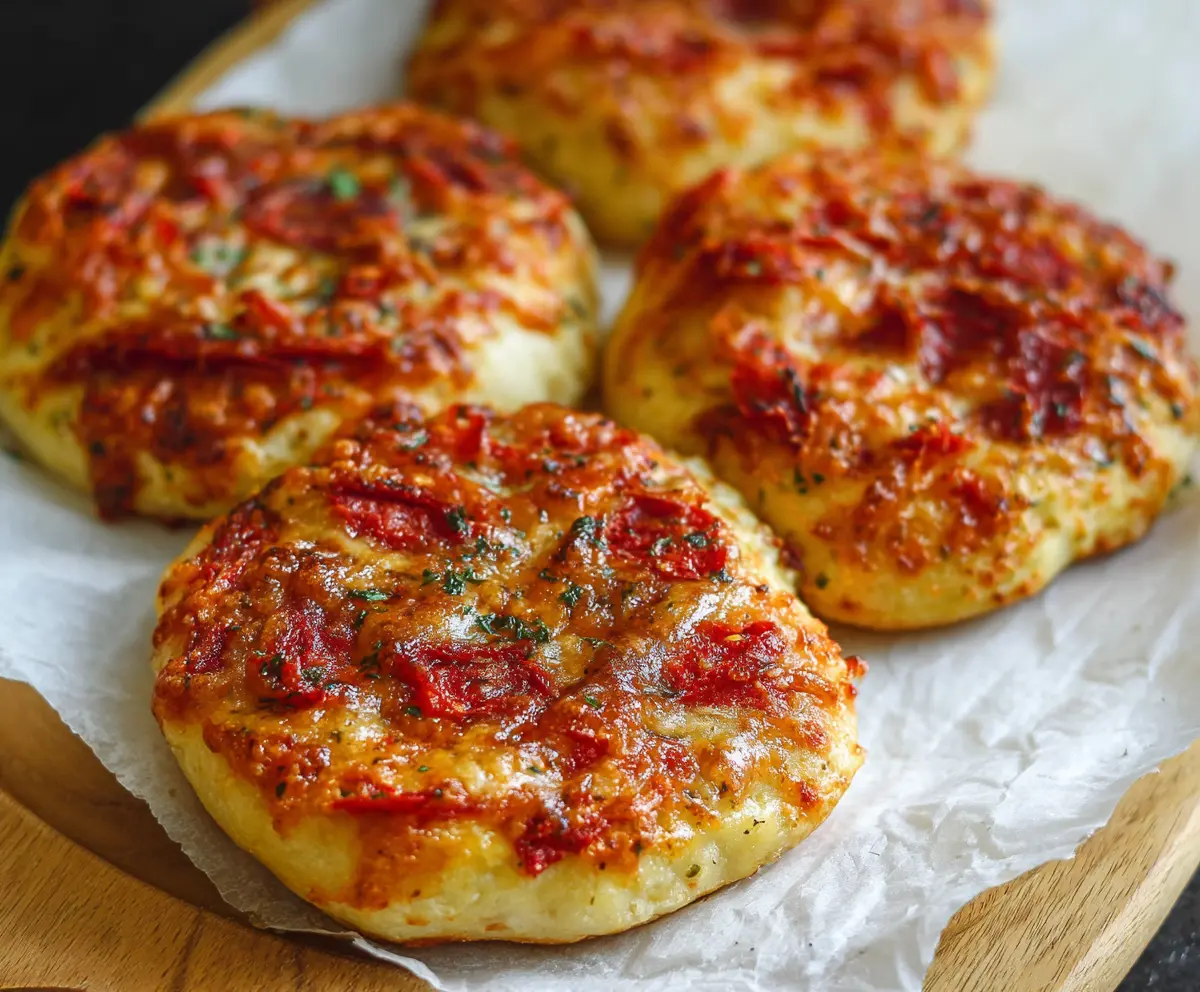 Delicious Cottage Cheese Pizza Buns fresh out of the oven, showcasing a golden crust and cheesy topping.