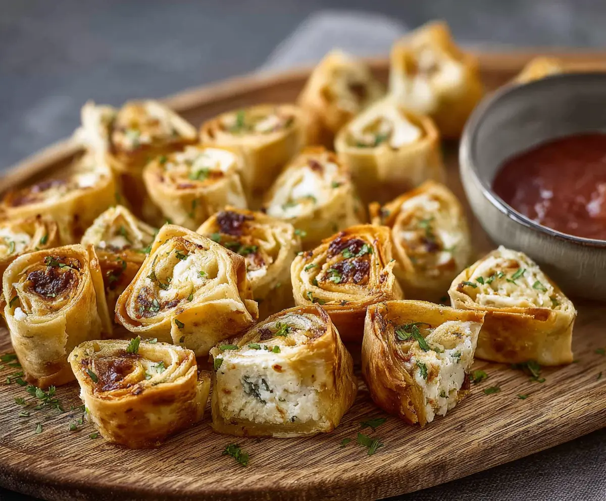 Delicious Cream Cheese Tortilla Bites garnished with herbs, perfect as a quick appetizer or snack.
