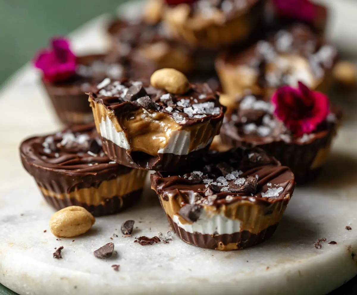 Healthy frozen peanut butter Greek yogurt cups topped with chocolate for a nutritious and delicious treat.