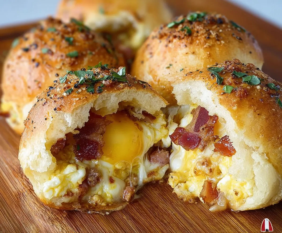 Delicious Italian Breakfast Bombs with golden crust and savory filling on a white plate.