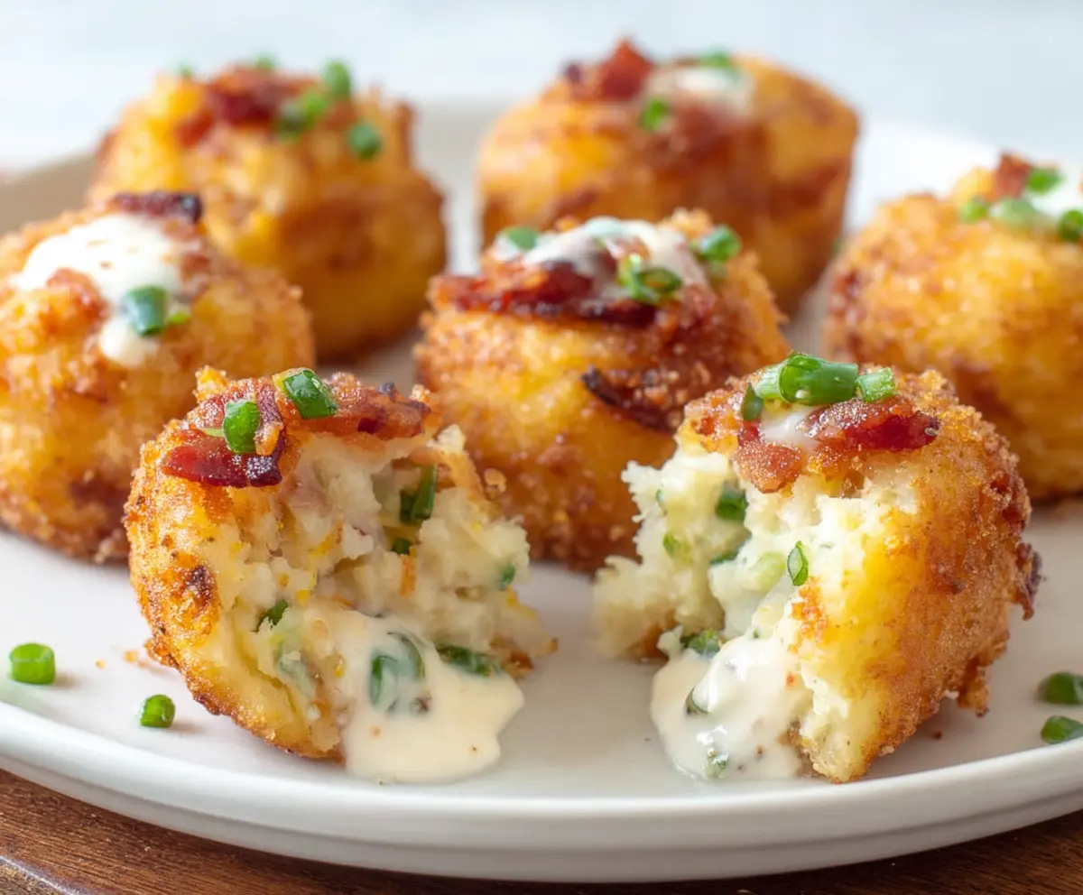 Delicious loaded mashed potato bites topped with cheese, bacon, and green onions, perfect as an appetizer.