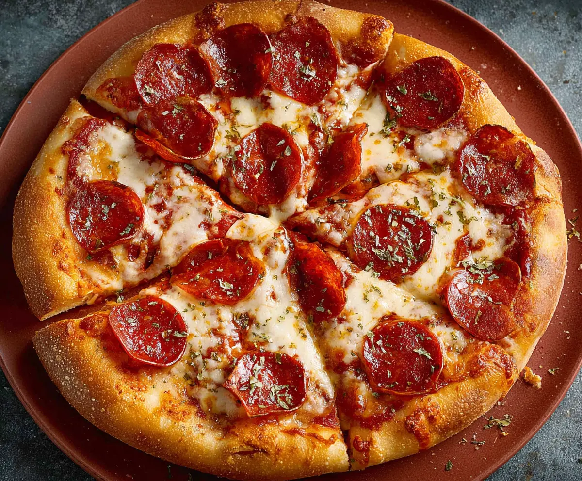 Delicious homemade pepperoni pizza with melted cheese and crispy crust