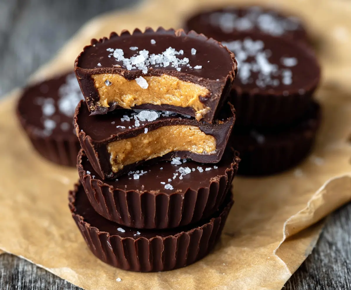Delicious homemade protein peanut butter cups with smooth peanut butter and rich chocolate coating.