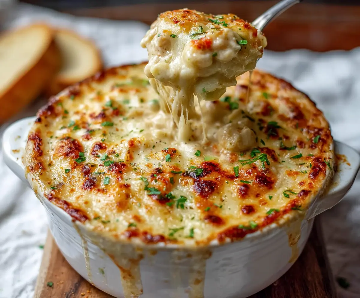 Delicious White Chicken Chili Cottage Cheese Winter Bake served hot on a plate.