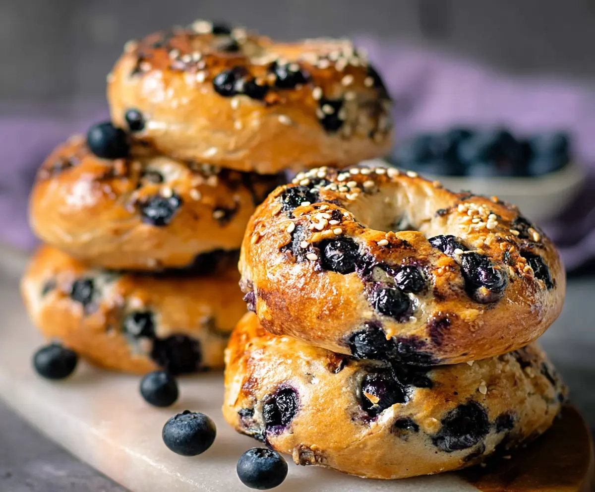 Delicious homemade blueberry bagels made with only four simple ingredients, perfect for a quick breakfast or snack.