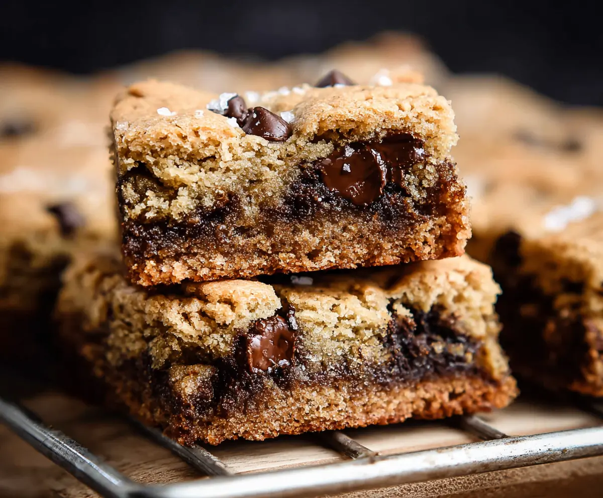 Delicious chocolate chip sourdough cookie bars with a golden crust and melty chocolate chips.
