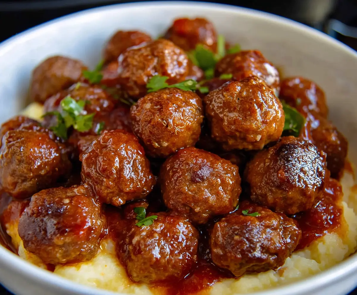 Delicious Crockpot Mississippi Meatballs simmering in a flavorful sauce, perfect for a hearty appetizer or main dish.