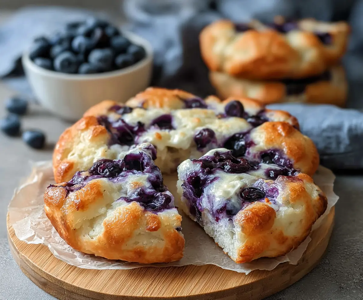 Delicious fluffy cottage cheese blueberry cloud bread on a plate, perfect for breakfast or snack time.