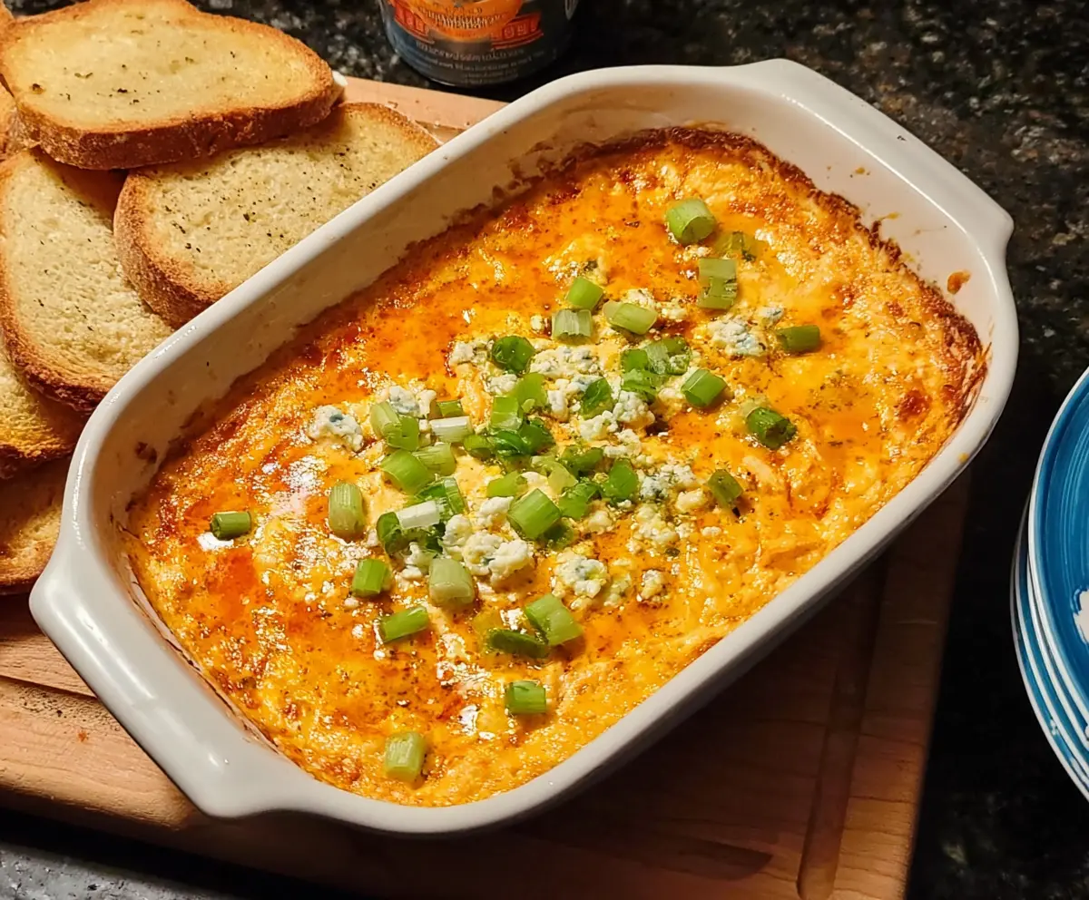 Creamy Buffalo Chicken Dip made with Frank's Red Hot sauce, perfect for parties and gatherings