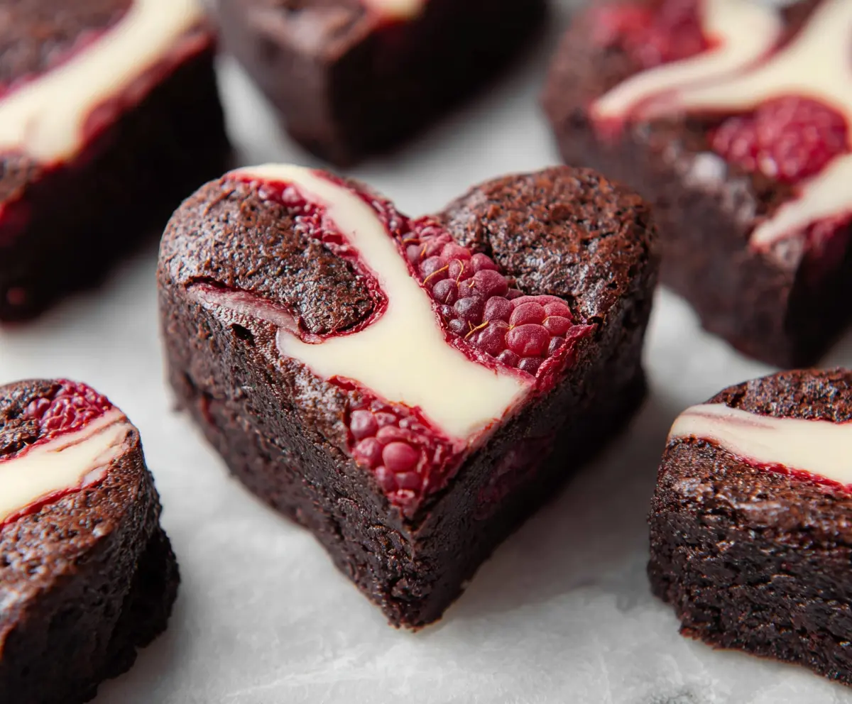 Delicious heart-shaped brownies topped with rich chocolate glaze, perfect for Valentine's Day dessert.