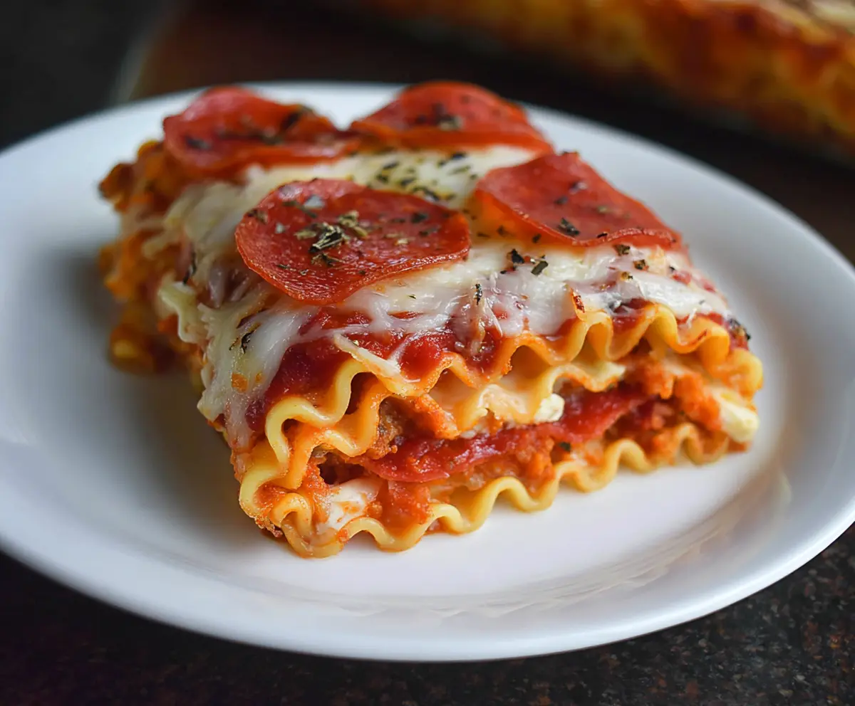 Delicious Pepperoni Pizza Lasagna Roll Ups with melted cheese and pepperoni slices on top.