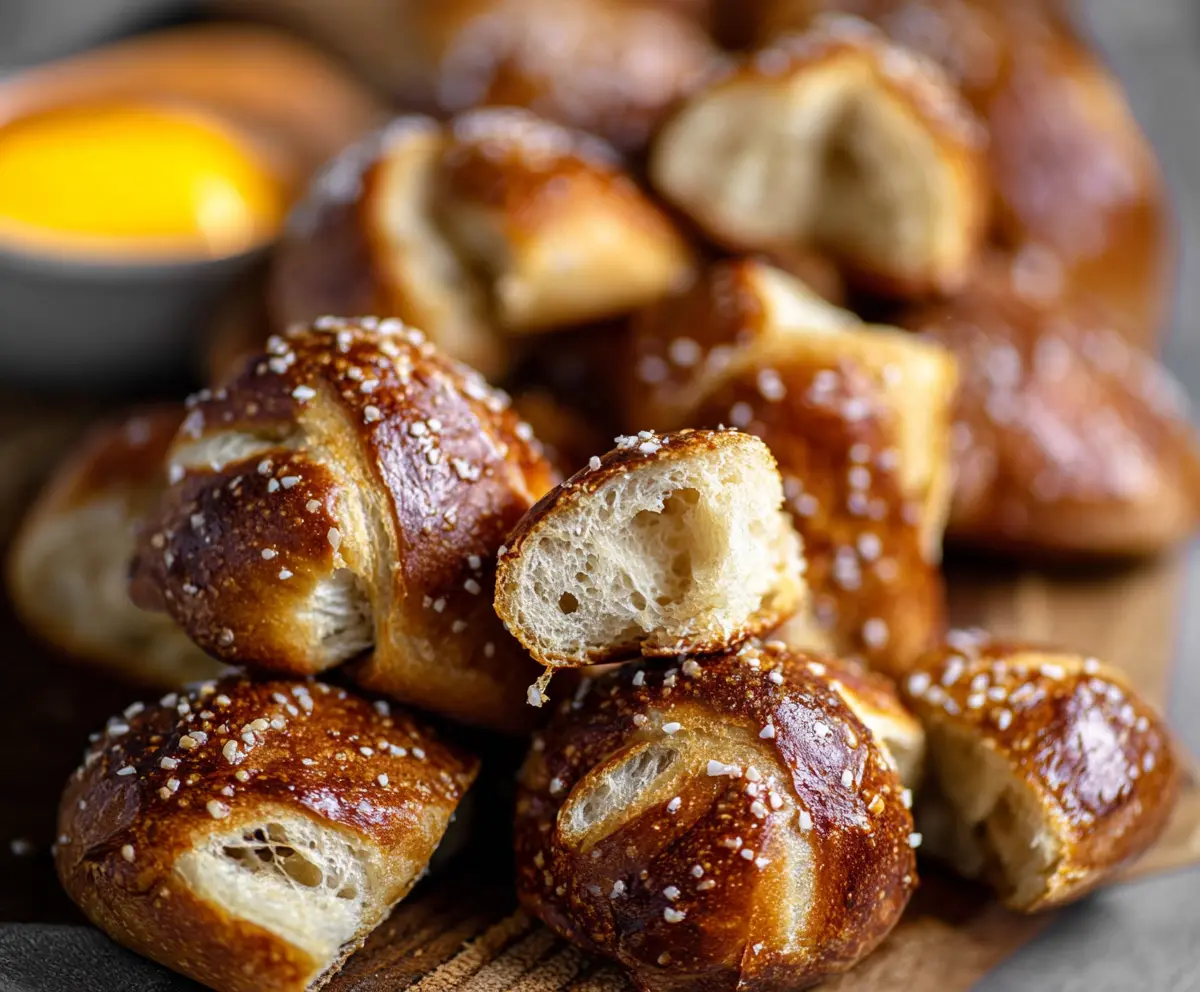 Delicious homemade sourdough discard pretzel bites served with mustard