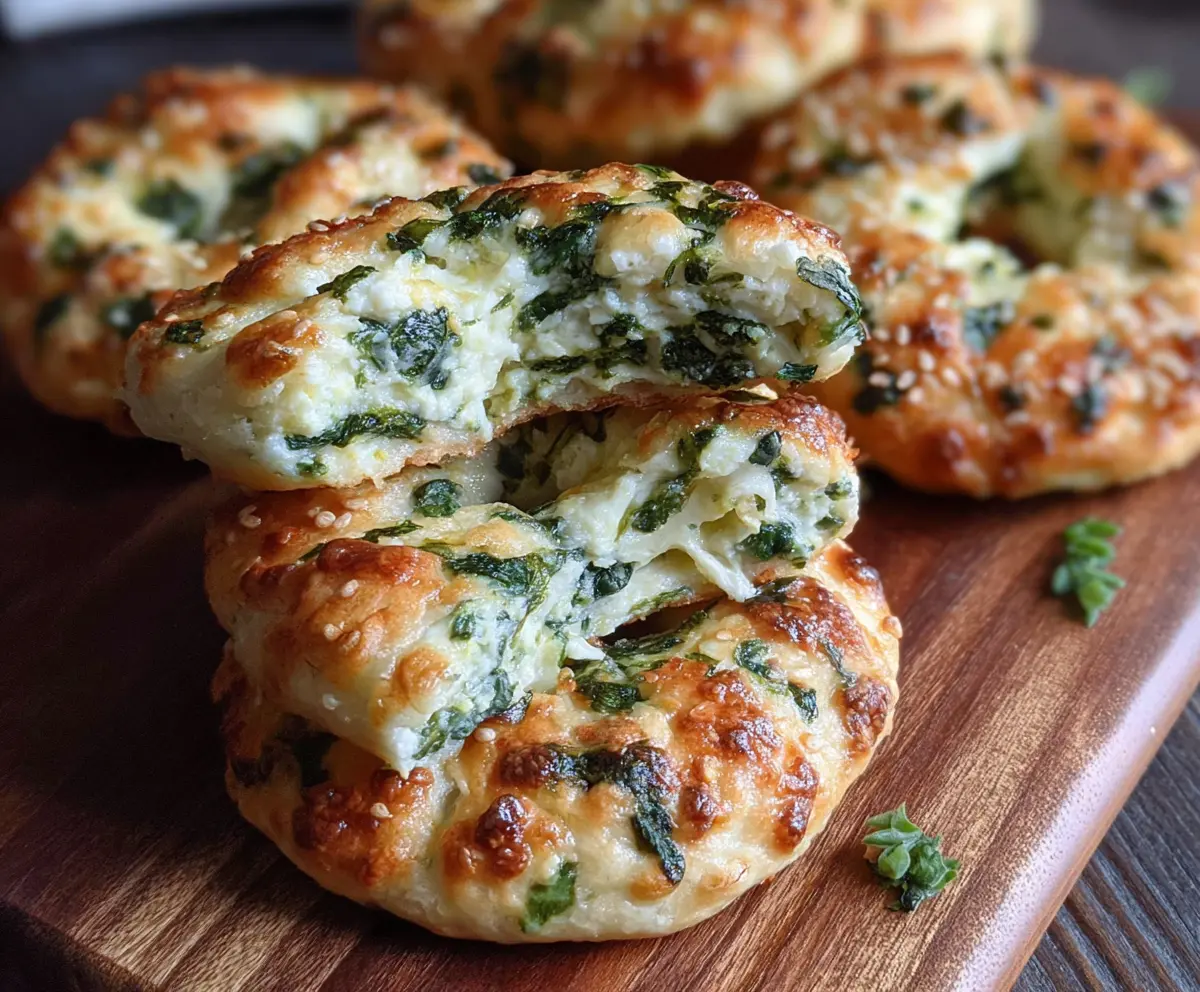 Delicious Spinach Cottage Cheese Flat Bagels on a plate, showcasing a healthy and tasty breakfast option.