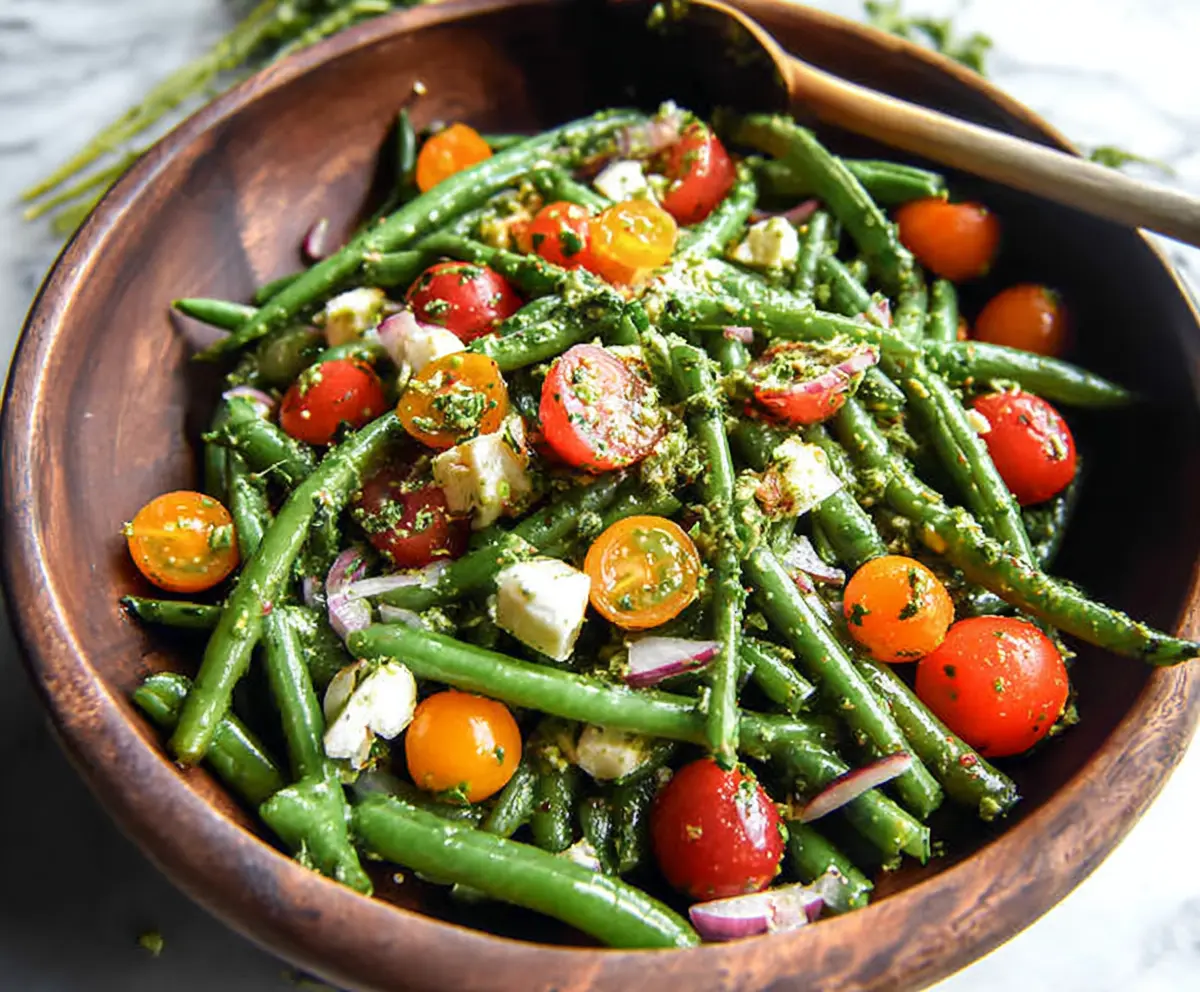 Fresh green bean salad with cherry tomatoes and herbs, perfect for a light and healthy meal