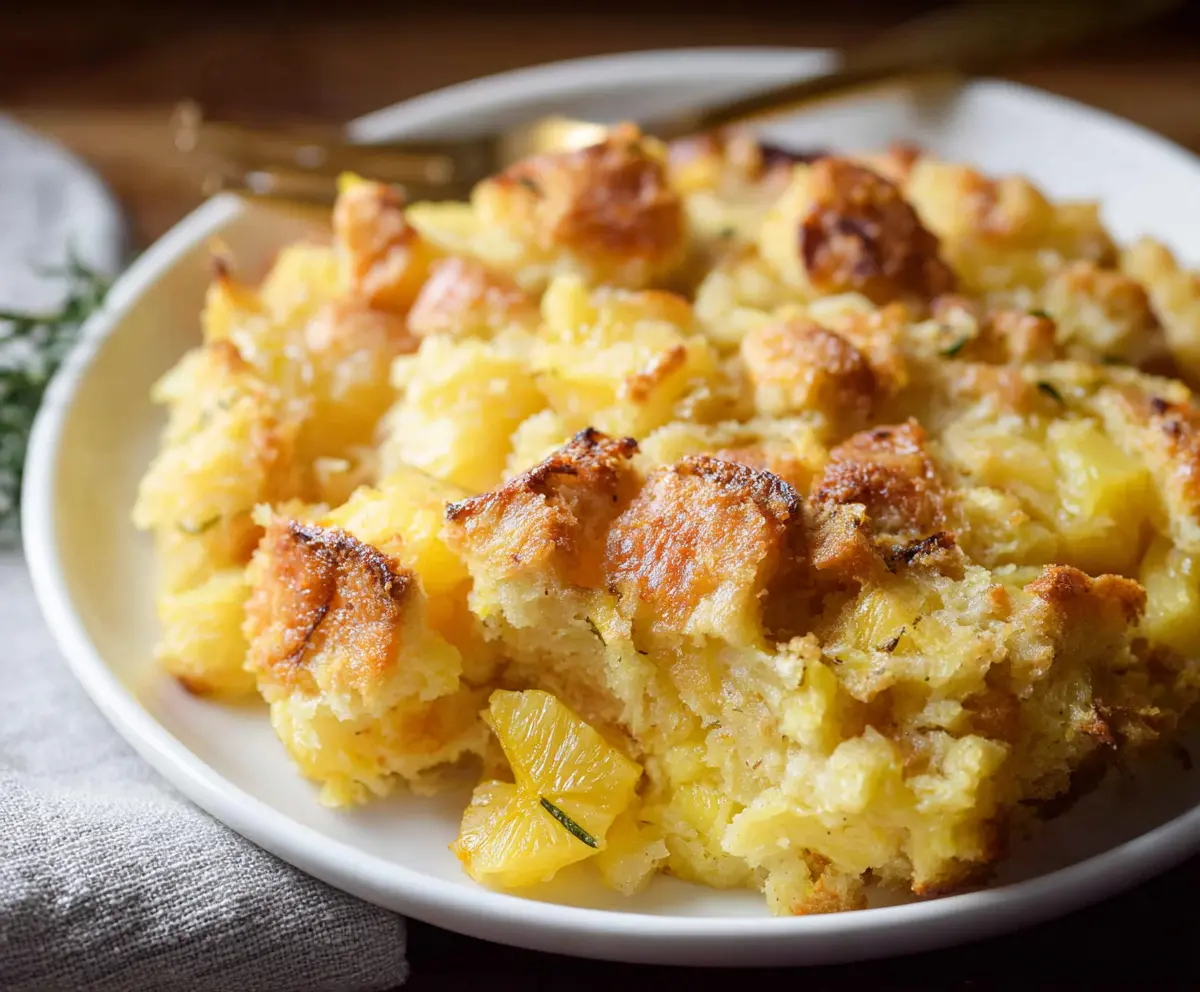 Delicious pineapple stuffing served as a sweet and savory side dish.