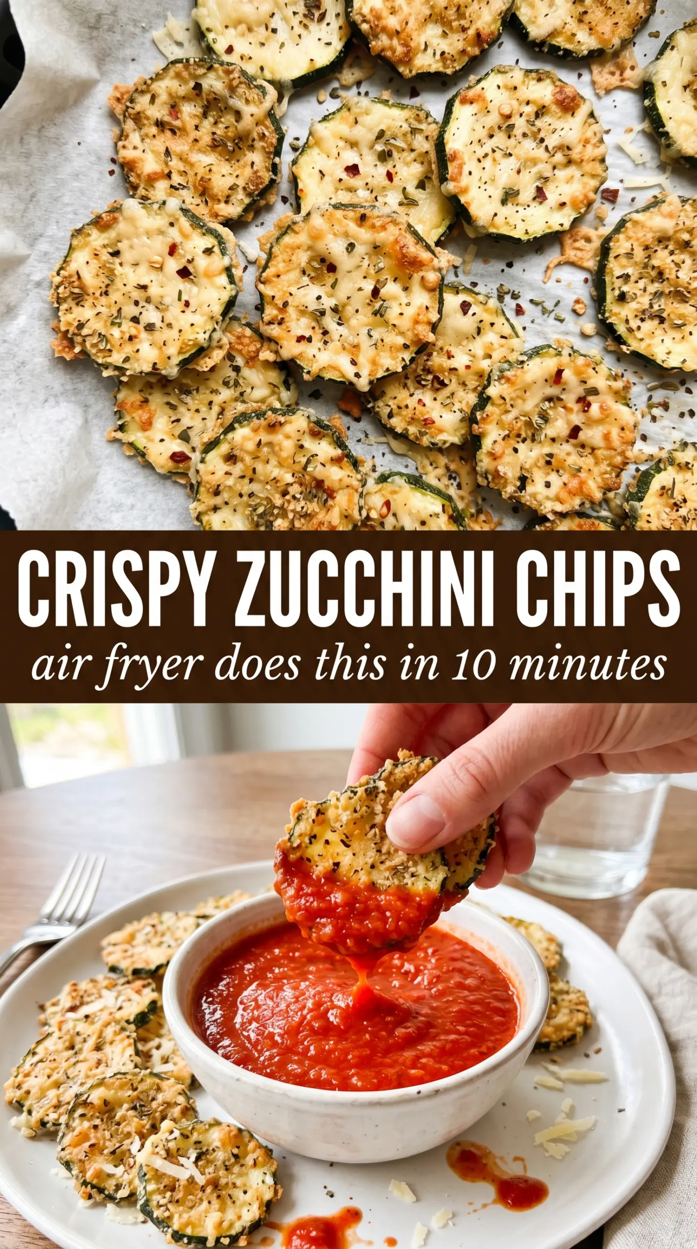 Air fryer zucchini chips with parmesan, crispy golden, savory