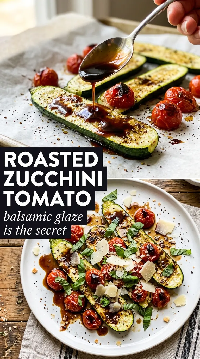 Balsamic Zucchini Tomato Bake roasted glossy vegetables