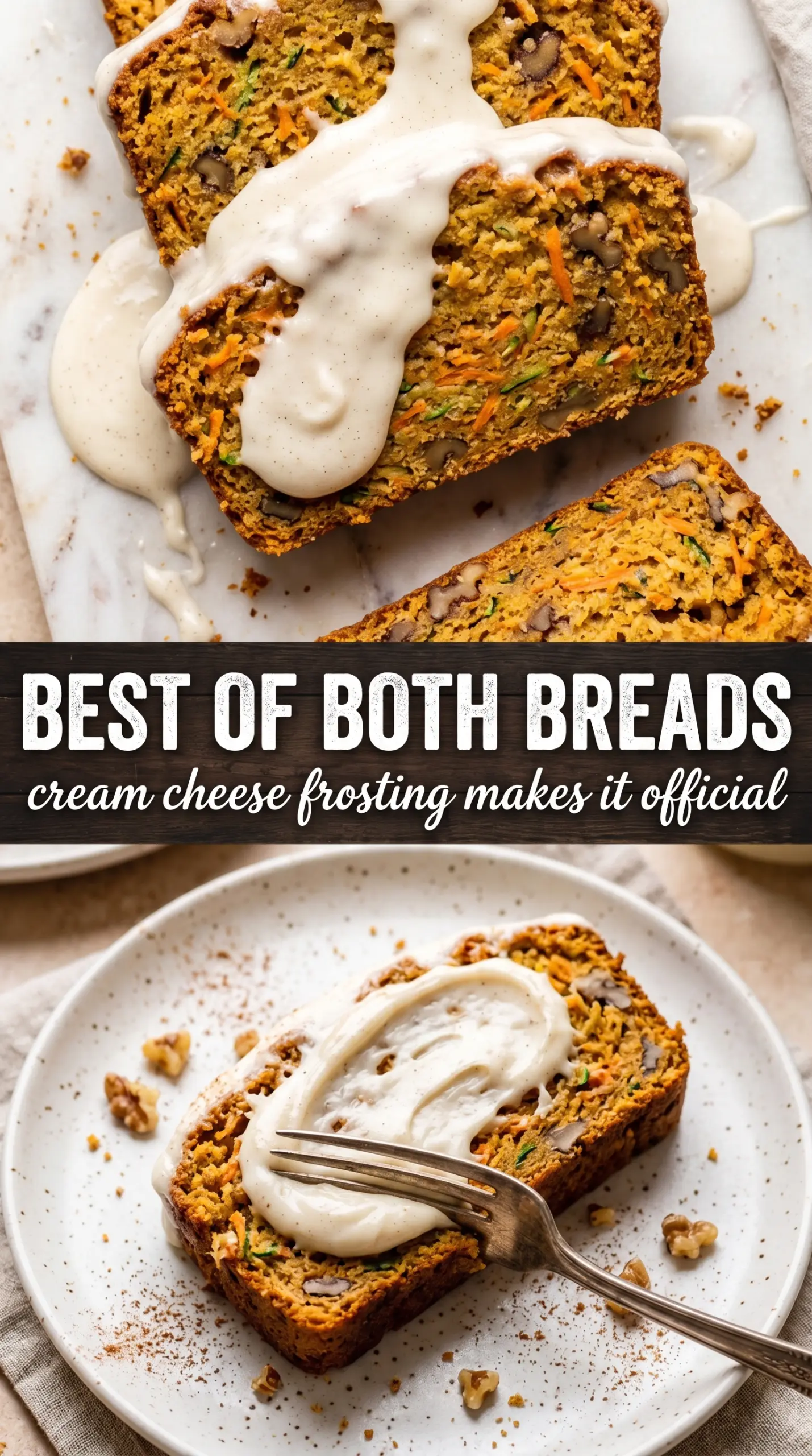 Carrot Cake Zucchini Bread warm spiced frosted