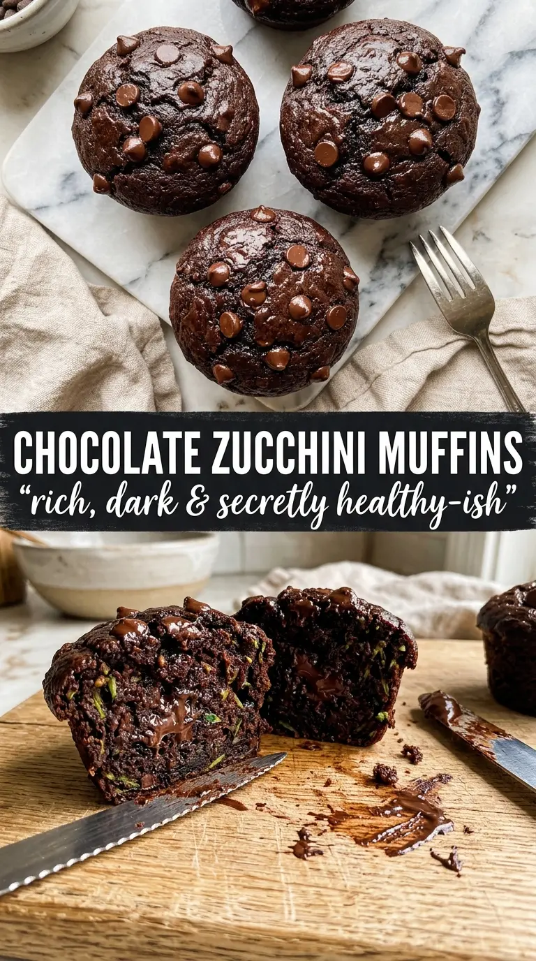 Chocolate Zucchini Muffins dark chocolate, fudgy, cracked top