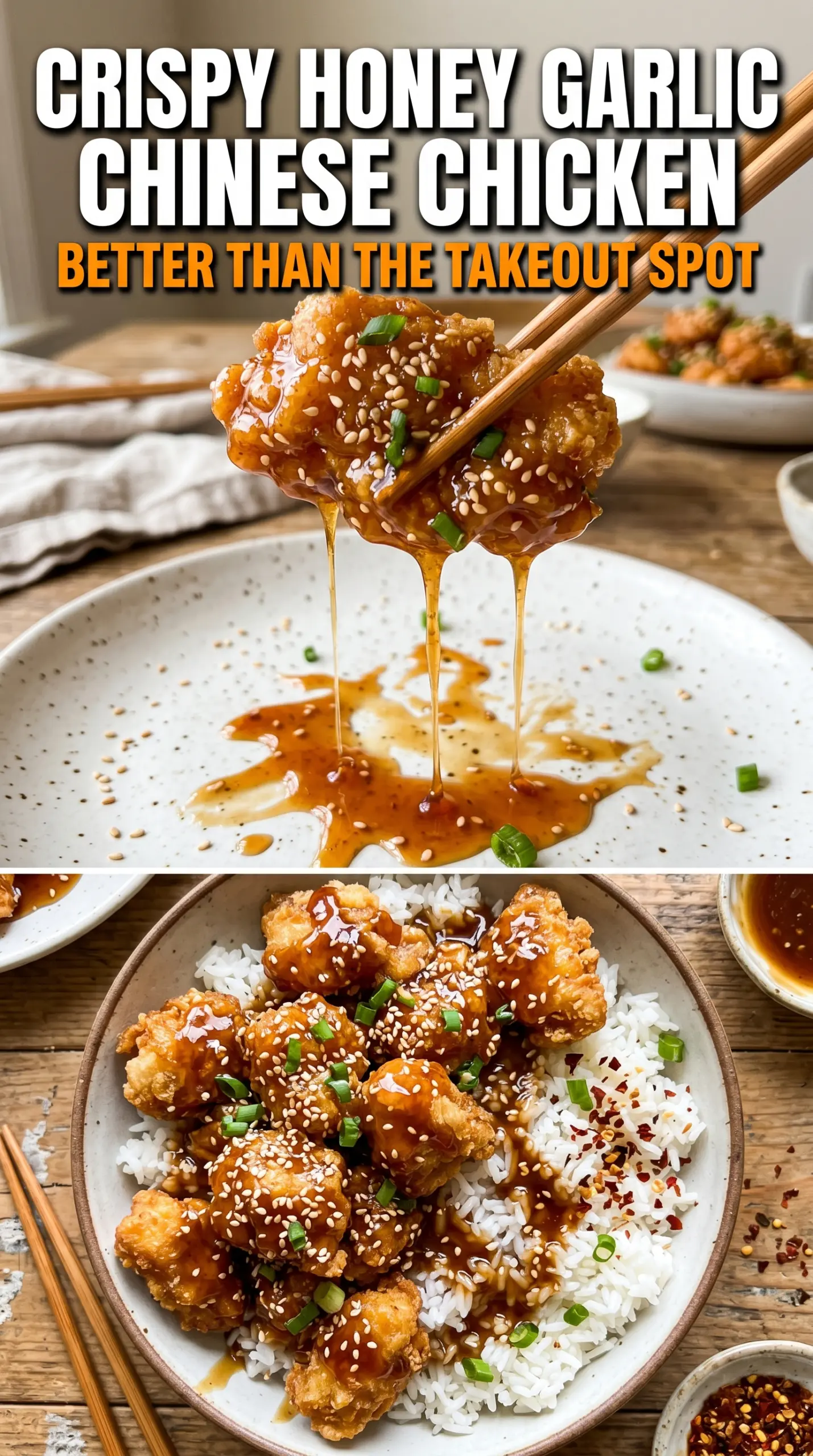 Crispy Chinese honey garlic chicken sticky glossy