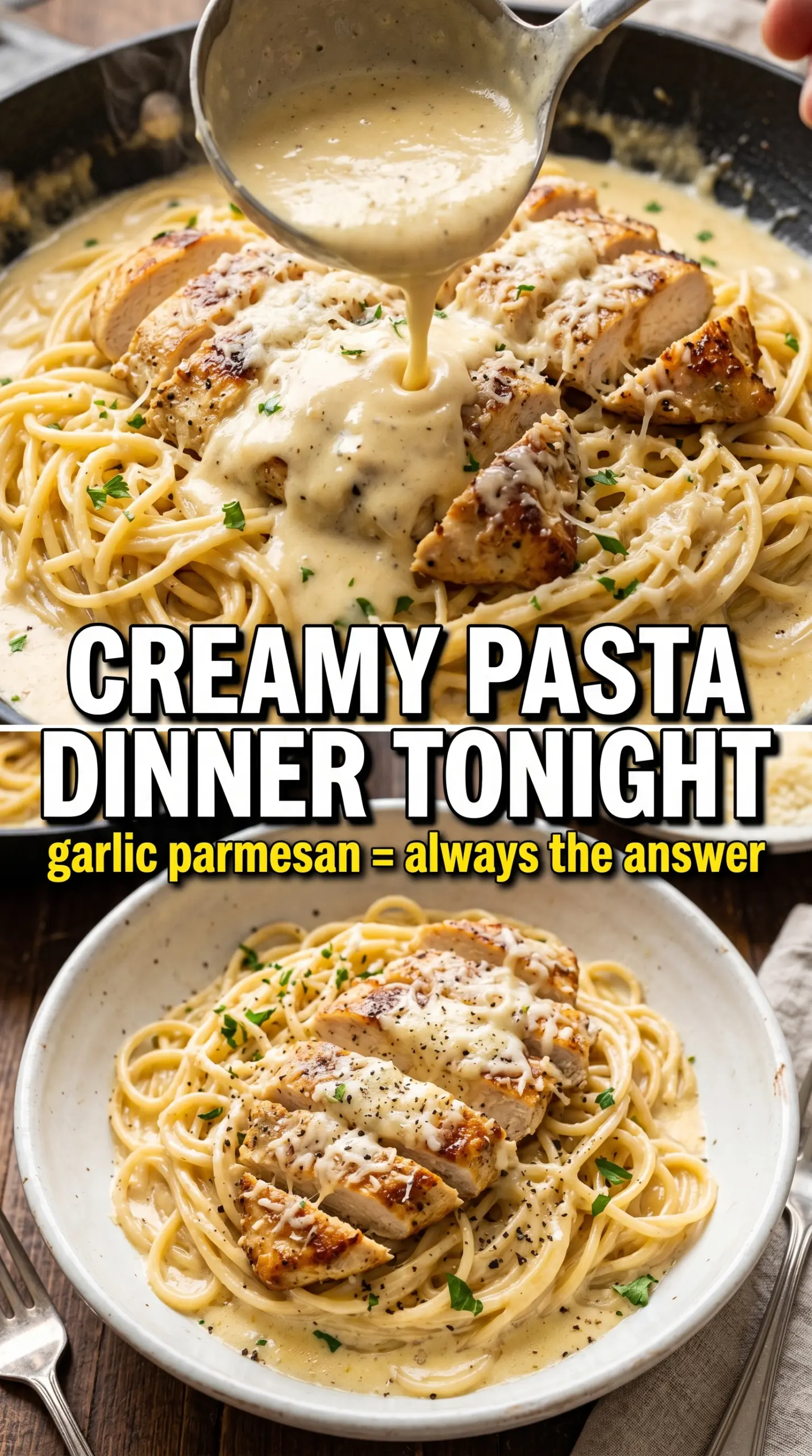 Plated chicken pasta with sauce