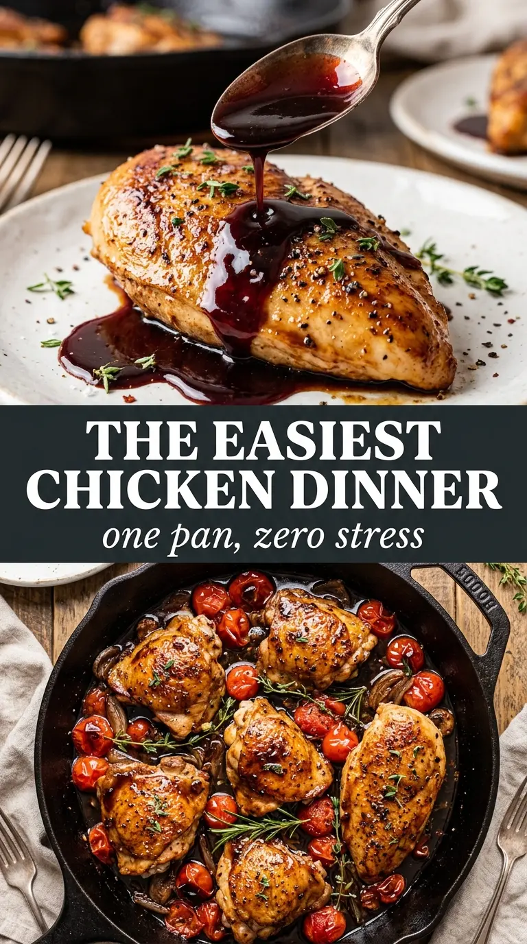 One Pan Balsamic Chicken glossy chicken thighs burst tomatoes