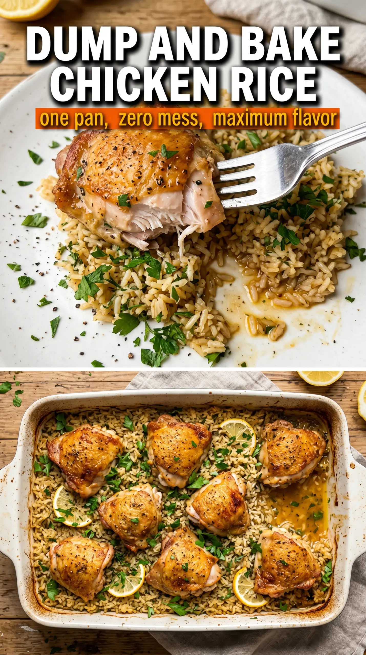 One-Pan Chicken and Rice Bake golden chicken herb-flecked rice