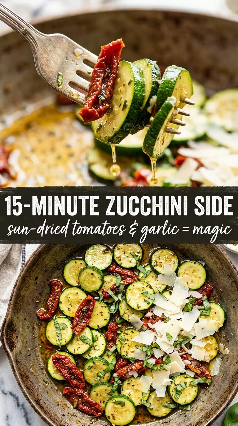 Sautéed zucchini with sun-dried tomatoes golden garlic basil
