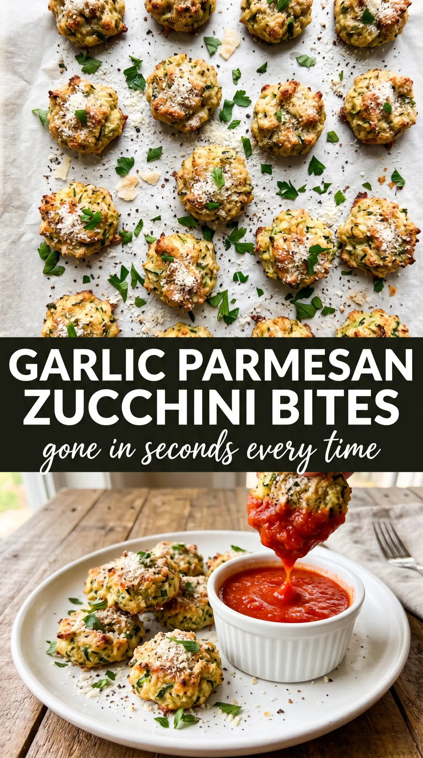 Zucchini Garlic Bites crispy parmesan, garlicky, baked