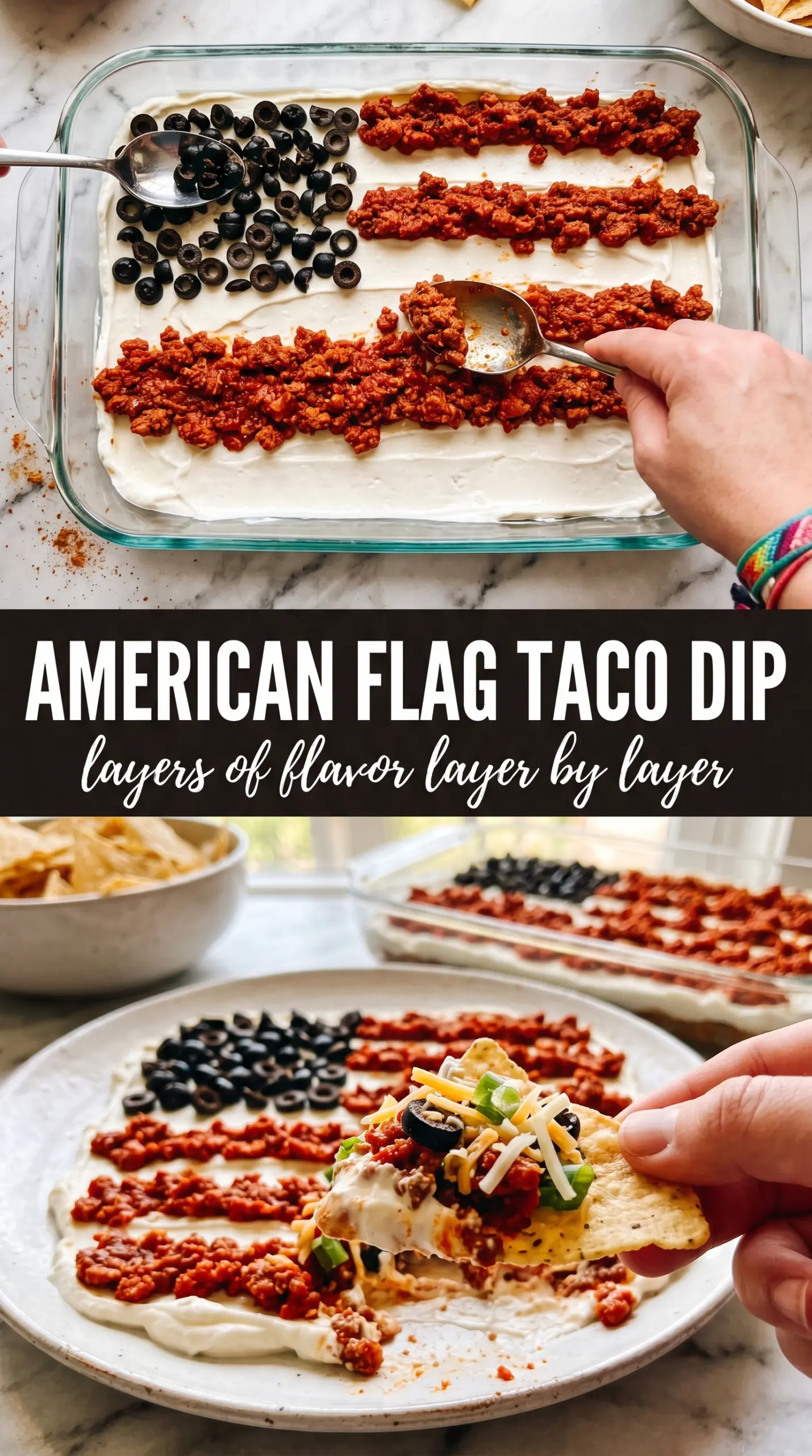 American Flag Taco Dip patriotic layered tex-mex