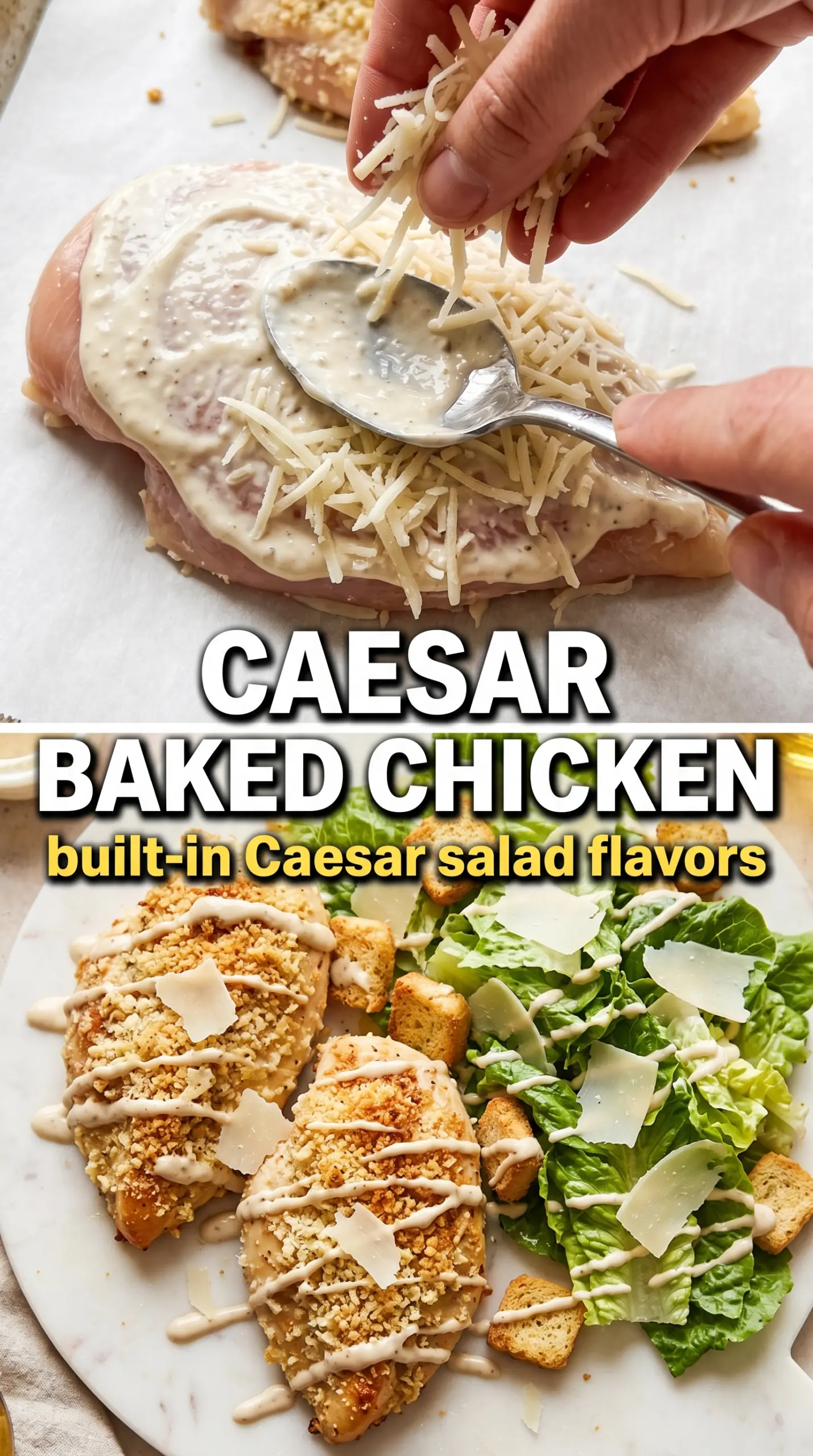 Baked Caesar Chicken golden Parmesan crust