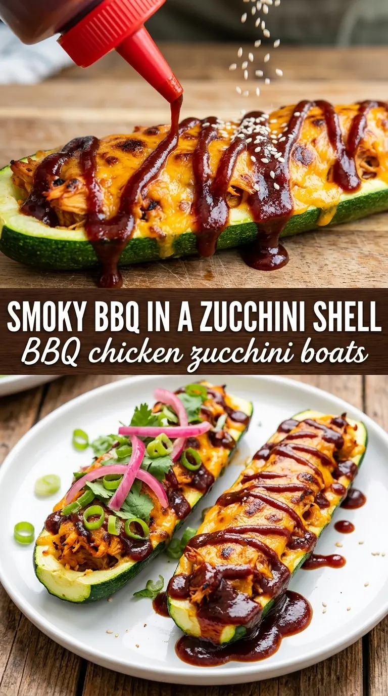 BBQ Chicken Zucchini Boats smoky cheddar caramelized