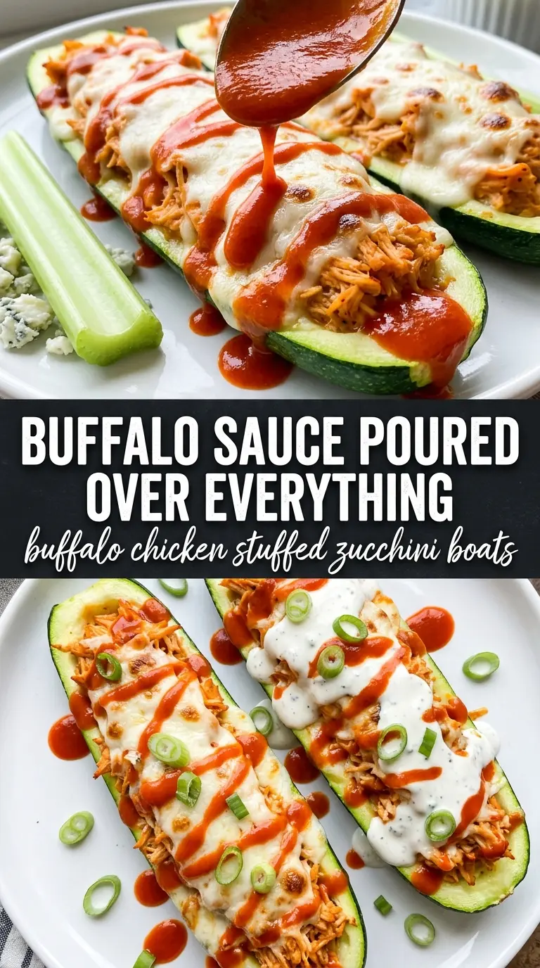 Buffalo Chicken Stuffed Zucchini Boats creamy spicy cheesy