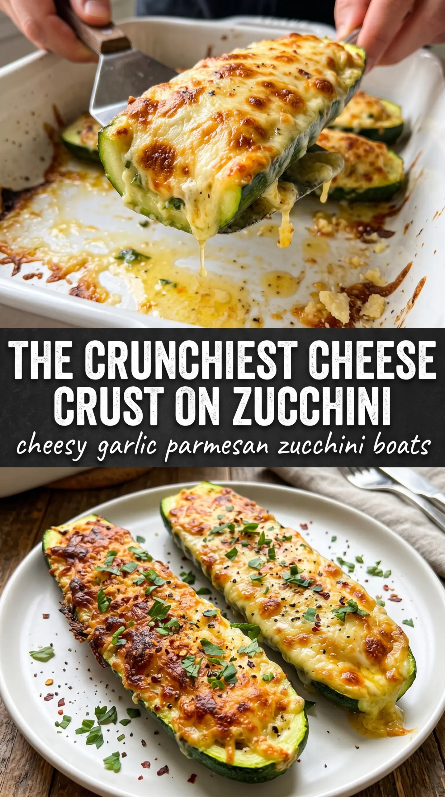 Cheesy Garlic Parmesan Zucchini Boats creamy golden