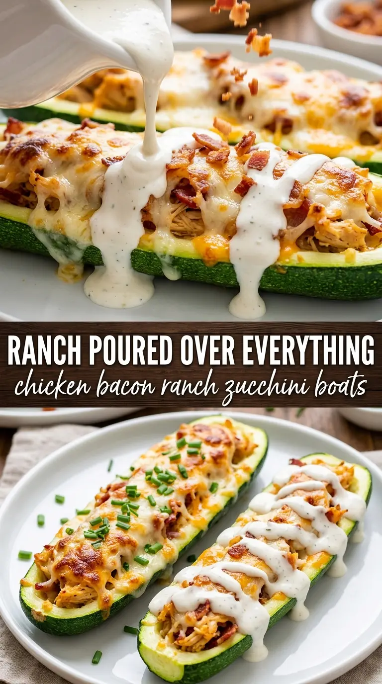 Chicken Bacon Ranch Zucchini Boats creamy bacon cheddar
