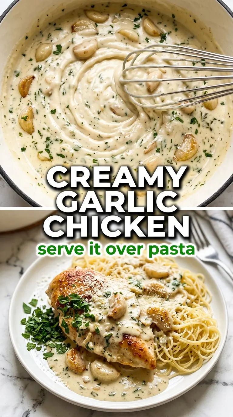 Chicken Breasts in Creamy Garlic Sauce, velvety, garlicky, skillet dinner
