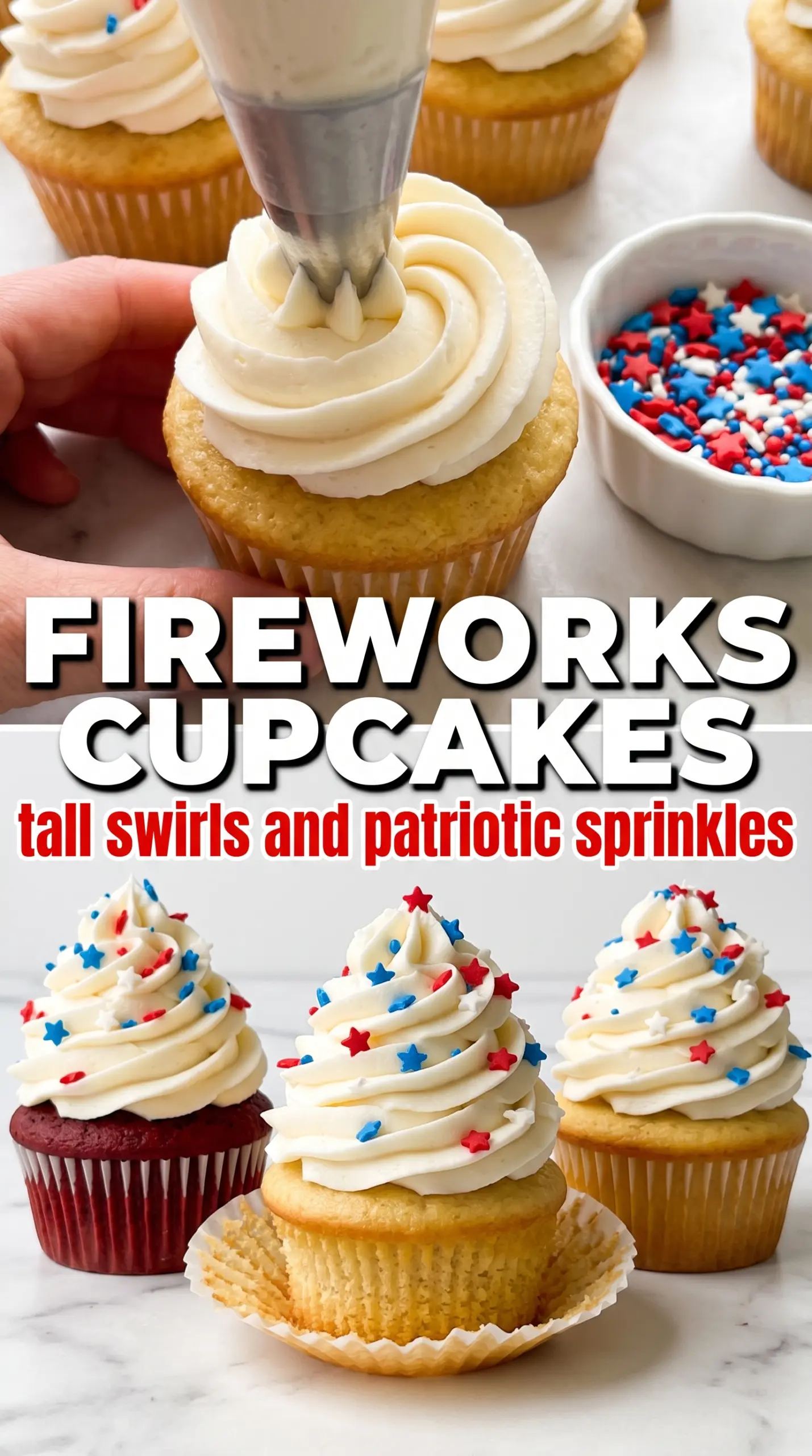 Fireworks Cupcakes red white blue buttercream sprinkles