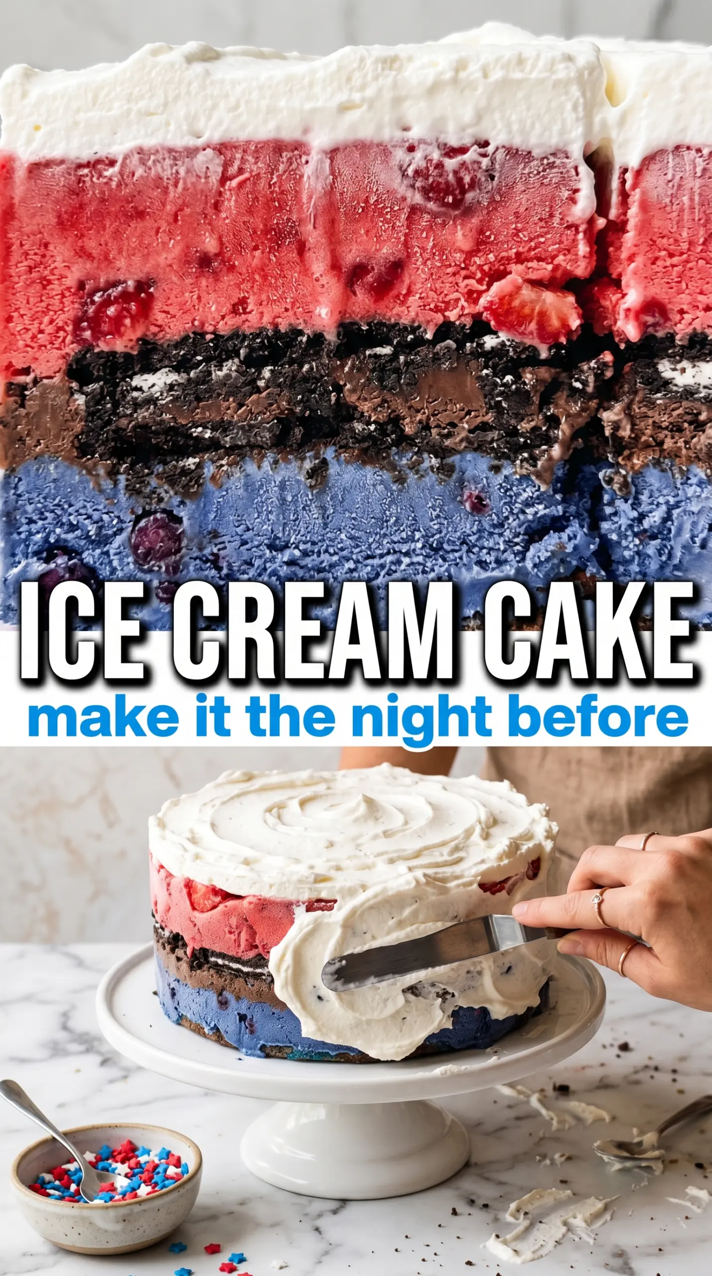 Ice cream cake layered Oreo vanilla strawberry