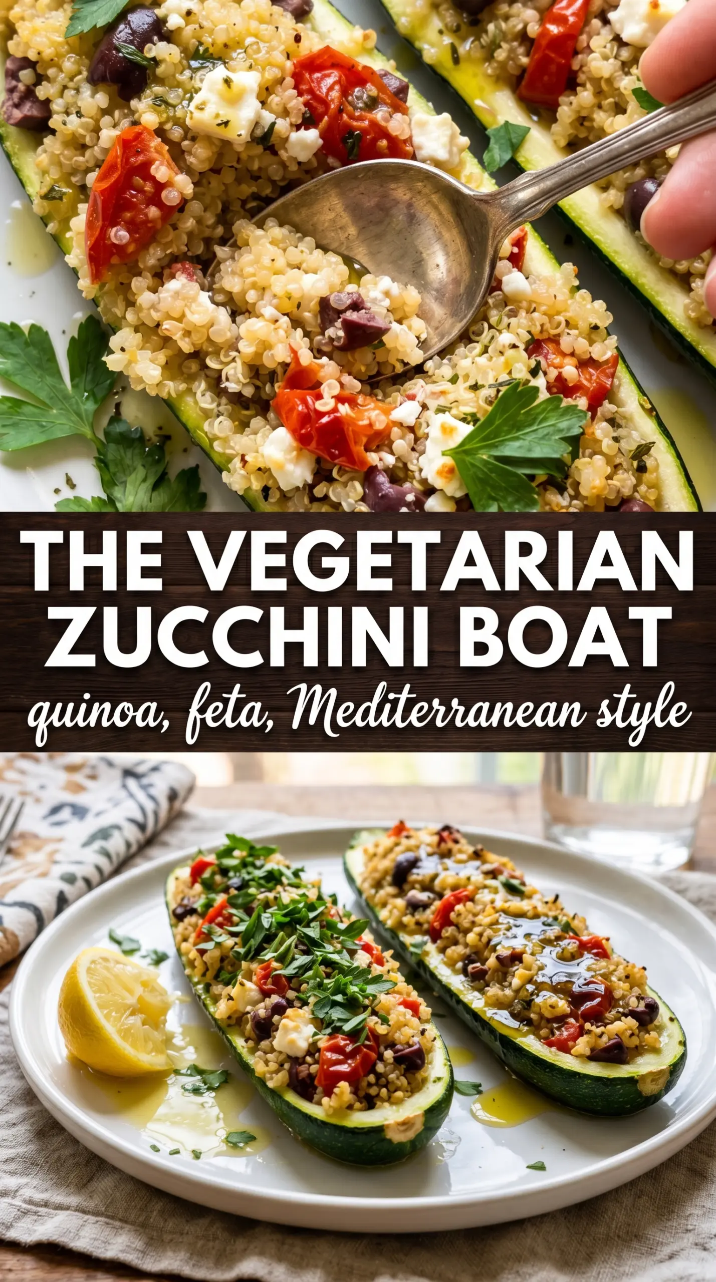 Mediterranean Stuffed Zucchini Boats with Quinoa, herby, colorful, fresh