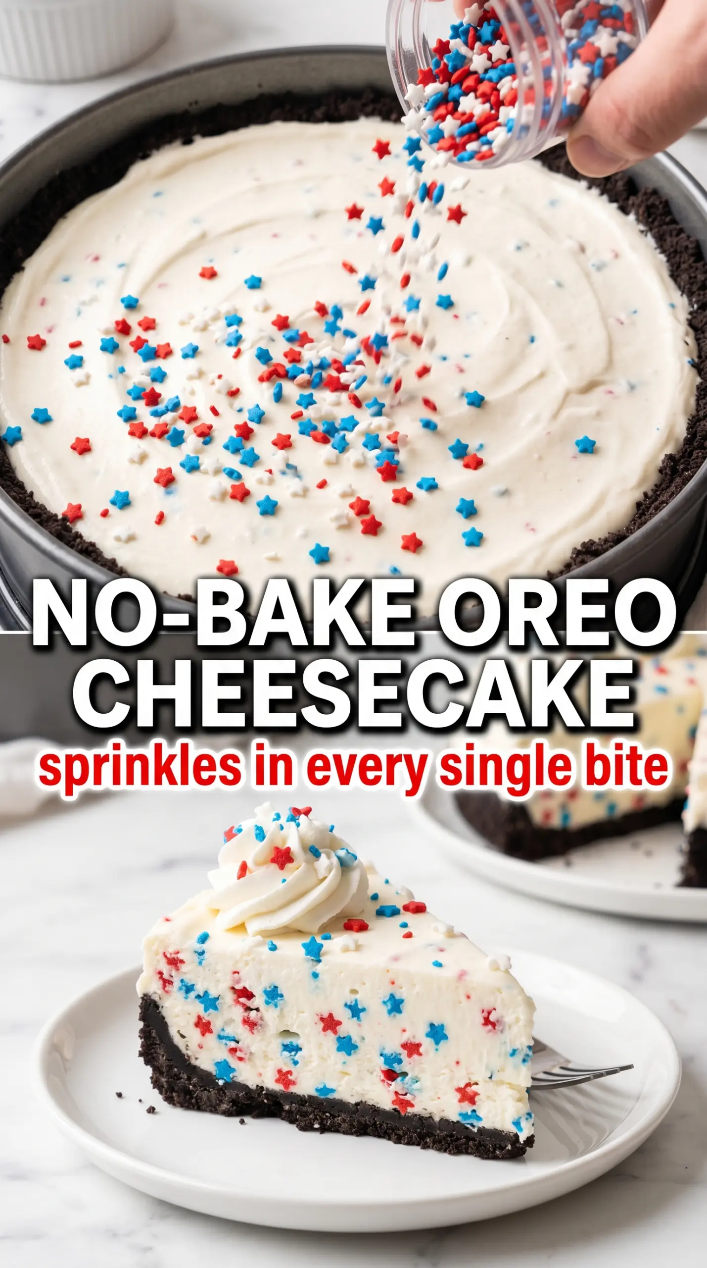 No-Bake Fireworks Oreo Cheesecake creamy festive