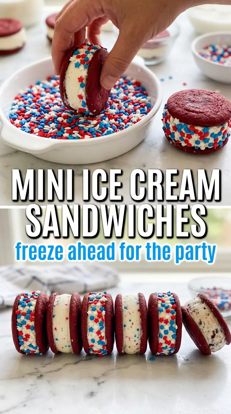 Patriotic Mini Ice Cream Sandwiches festive sprinkle cookies