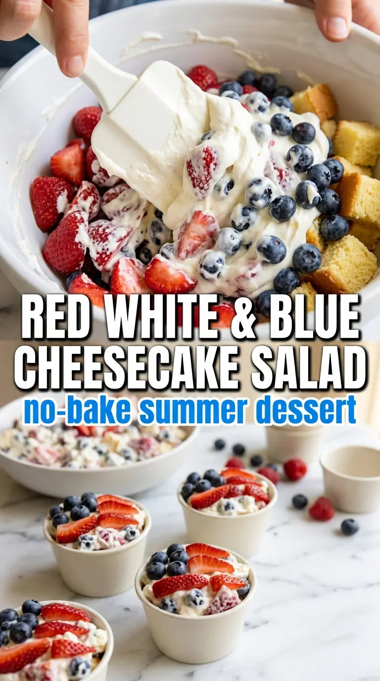 Red, White and Blue Cheesecake Salad creamy berries marshmallows