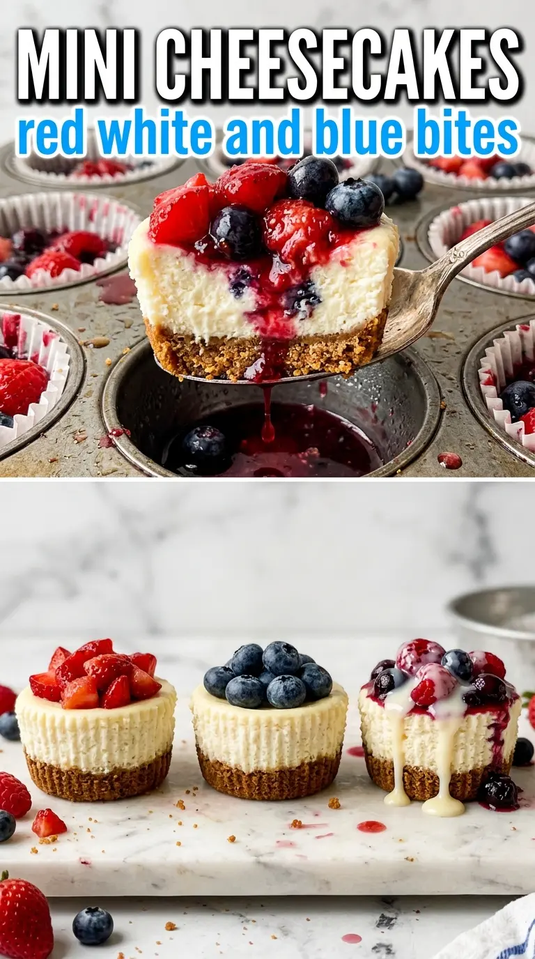Red, White and Blue Mini Cheesecakes creamy berry-topped
